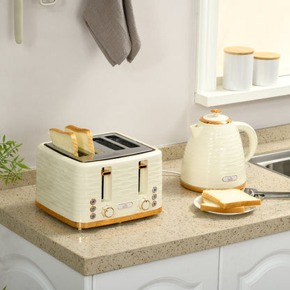 HOMCOM 2-in-1 Toaster- und Wasserkocher-Set, 7 Bräunungsstufen, Auftau- und Aufwärmfunktion, Beige