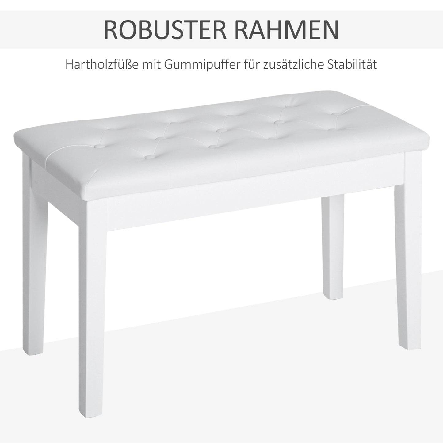 HOMCOM Klavierhocker, Klavierbank mit Verstecktem Stauraum, Klavierstuhl mit Kunstleder Kissen, Pianobank, Massivholz Keyboardbank für Piano, Keyboard, 76 x 36 x 50 cm, Weiß