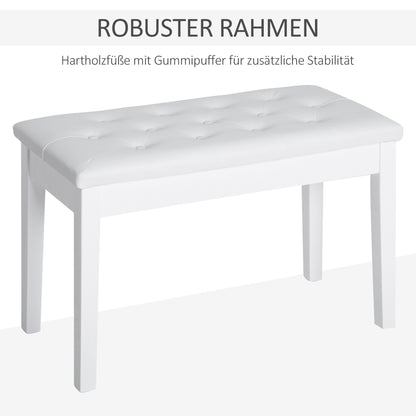 HOMCOM Klavierhocker, Klavierbank mit Verstecktem Stauraum, Klavierstuhl mit Kunstleder Kissen, Pianobank, Massivholz Keyboardbank für Piano, Keyboard, 76 x 36 x 50 cm, Weiß