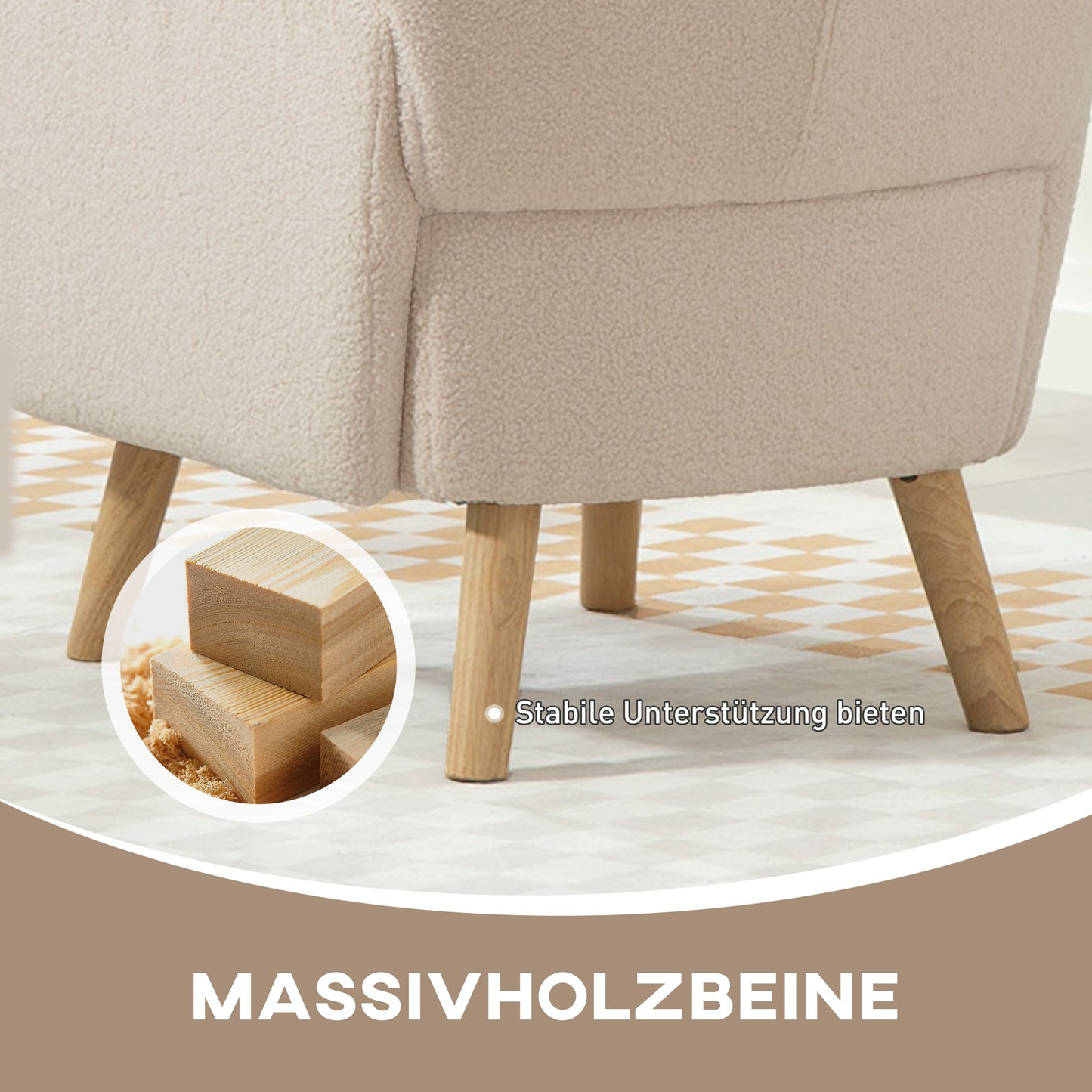 HOMCOM Akzentstuhl, Polstersessel mit Plüschbezug, Schaumstoffkissen, Ohrensessel, Beige