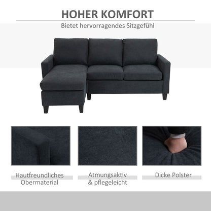 HOMCOM Ecksofa, Couchgarnitur, mit wendbarer Chaiselongue, 197 x 139 x 91cm, dunkelgrau