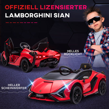 HOMCOM Kinderfahrzeug 12V 2 Fahrmodi Lamborghini SIAN SUV-Auto-Spielzeug Elektroauto mit Fernbedienung Musik(MP3/USB) Licht 37-60 Monate Metall Rot 108 x 62 x 40 cm