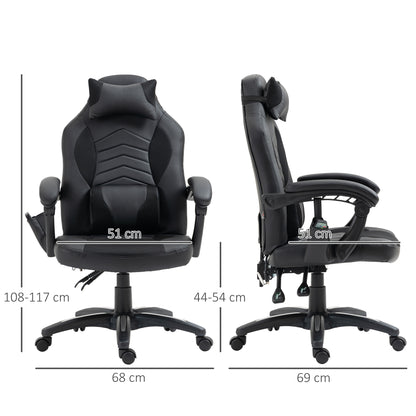 HOMCOM Bürostuhl Massagesessel Massagefunktion mit 6 Vibrationspunkte Ergonomischer Gaming Stuhl mit Wärmefunktion Kunstleder Schwarz 68 x 69 x 108-117cm
