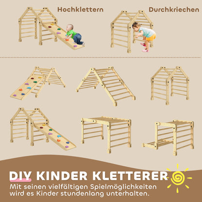 AIYAPLAY Klettergerüst 3-in-1, faltbar, Leiter & Rutsche/Kletterwand, Holz, für Kinder 1,5-4 Jahre