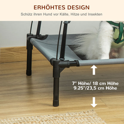 PawHut Erhöhtes Hundebett mit Baldachin, Haustierbett, Hundeliege outdoor mit Dach, Atmungsaktiv, Taftstoff für Camping Grau 61 x 46 x 62 cm