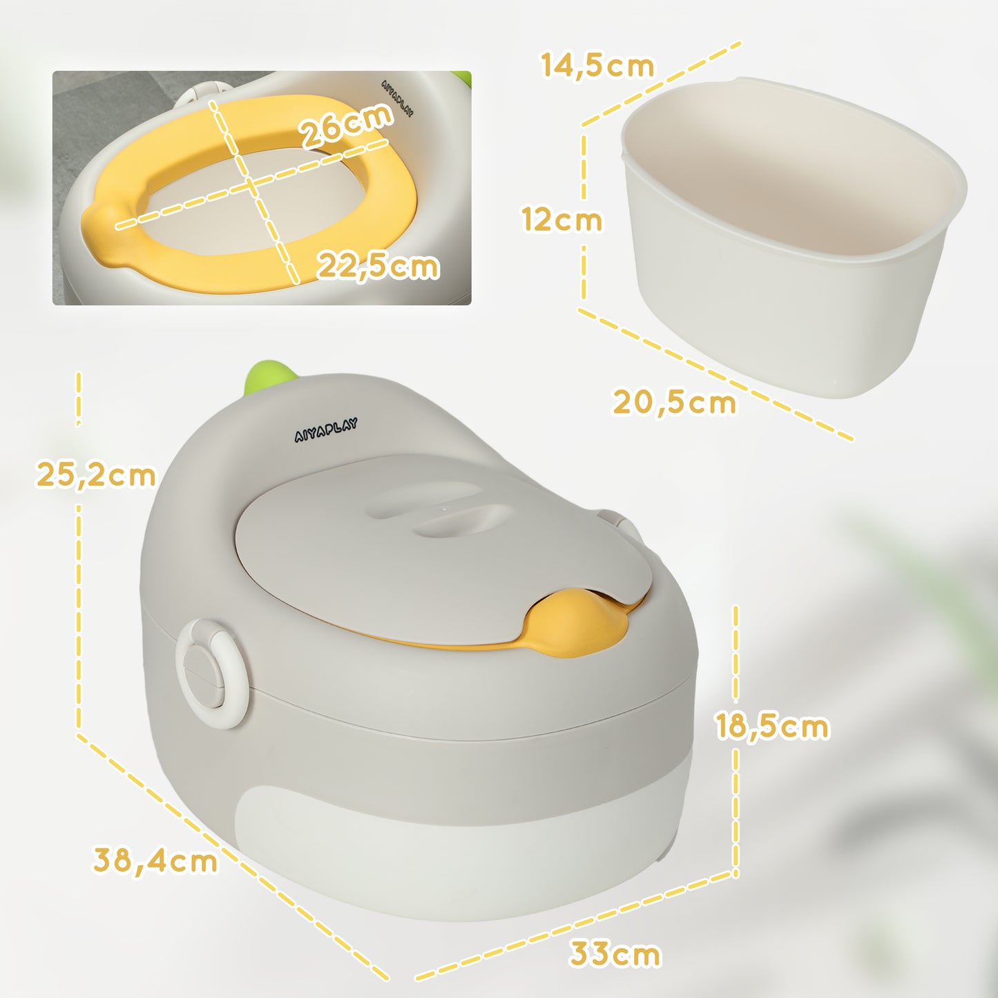 AIYAPLAY 3-in-1 Kinder-Töpfchen, abnehmbarer Sitz, Kunstleder-Polster, bis 50 kg, 6 Monate bis 6 Jahre, Grau