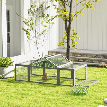 Pawhut Freilaufgehege für Kleintiere Aufklappbares Dach Tannenholz Grau