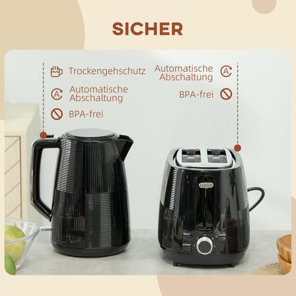 HOMCOM Wasserkocher- und Toaster-Set, 1,7 L, verschiedene Funktionen, Edelstahl, Schwarz