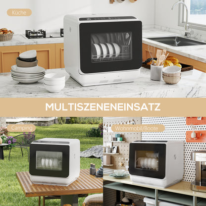 HOMCOM Tischgeschirrspüler, Mini-Geschirrspüler mit 6-Liter-Tank, 5 Programme, LED-Anzeige, Trocknungsfunktion, Weiß