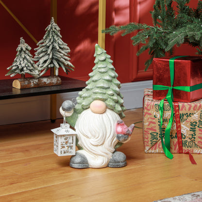 HOMCOM Weihnachtszwerg mit Laterne, LED, batteriebetrieben, wetterfest, 28x21x42 cm