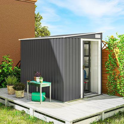 Outsunny Metall Gerätehaus 2,81m² 154x206,5x181 cm Geräteschuppen mit Pultdach Fundament