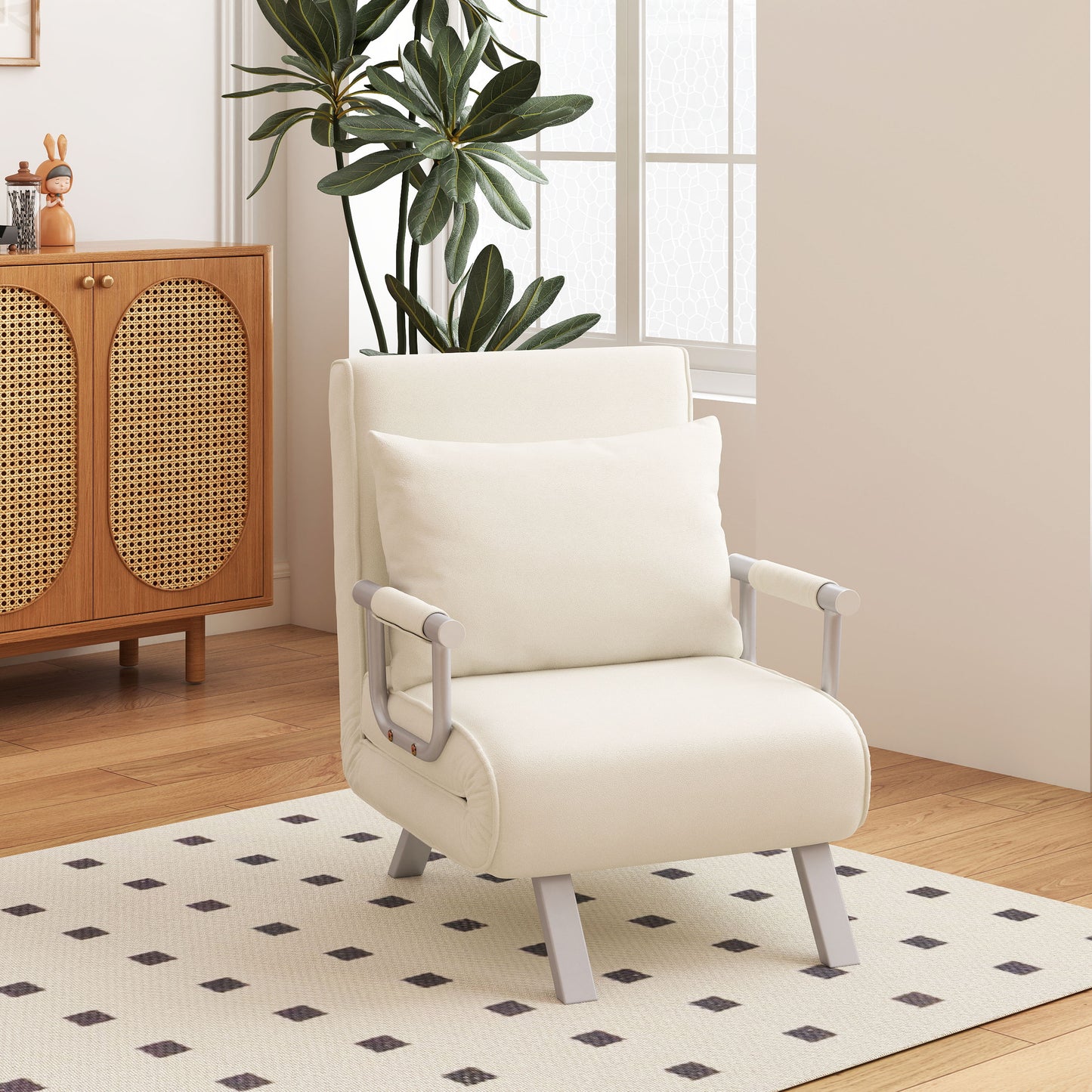 HOMCOM Relaxsessel Liegesessel Sessel, Liegefunktion, Gästebett, 65 cm x 69 cm x 80 cm, Cremeweiß