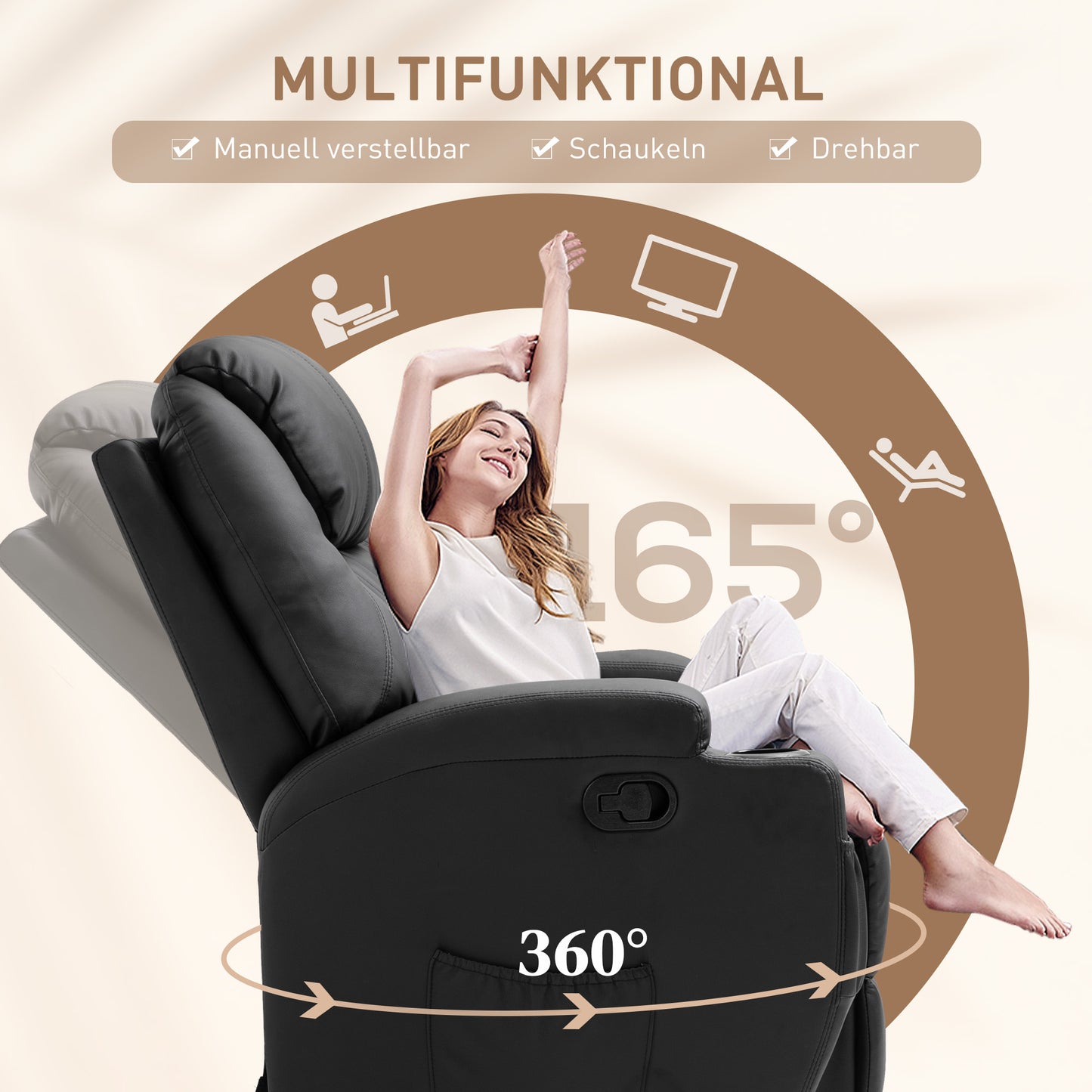 HOMCOM Massagesessel Elektrisch Relaxsessel Fernsehsessel Massagefunktion 5 Massage-Modi Liegefunktion Kunstleder Holz Metall Schaumstoff Schwarz 84 x 92 x 109 cm