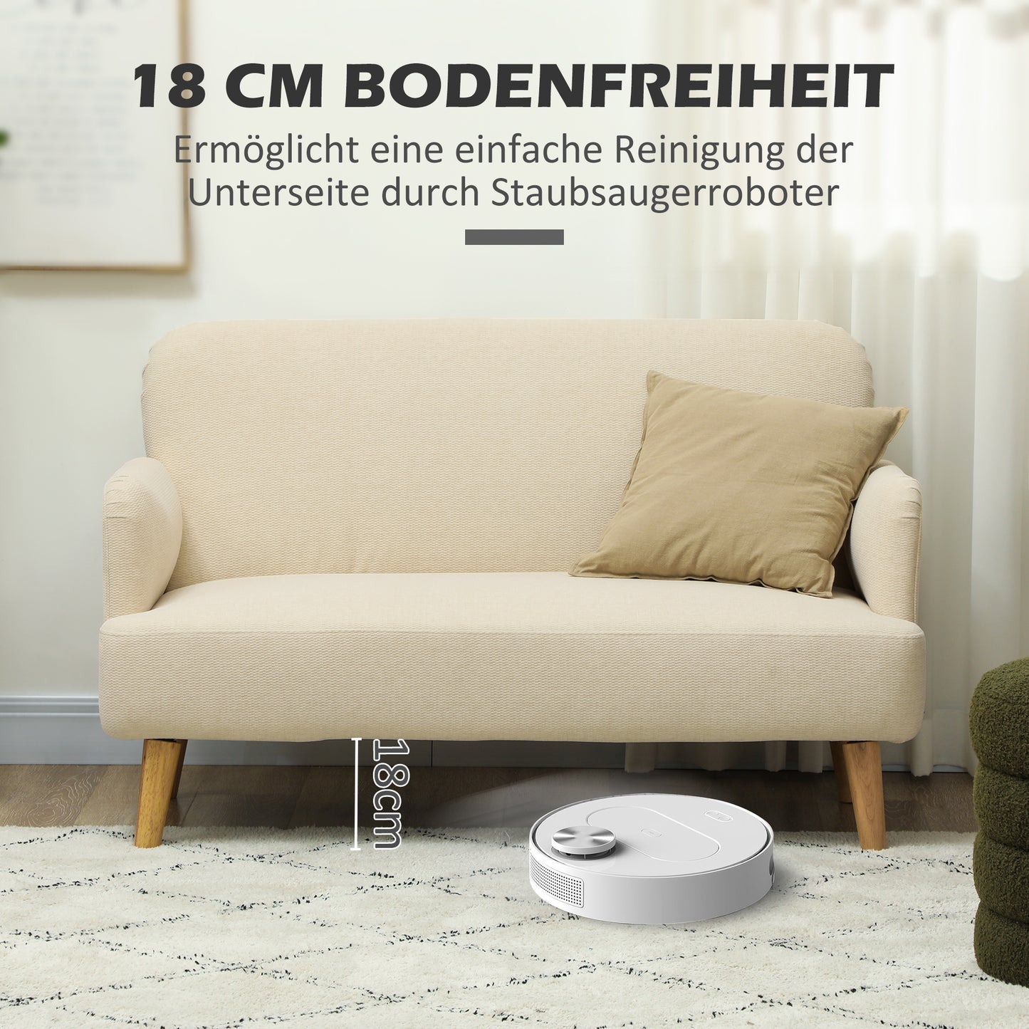 HOMCOM Zweisitzer-Sofa, kompakt, hautfreundlicher Bezug, bis 240 kg, 130x74x79 cm, Cremeweiß