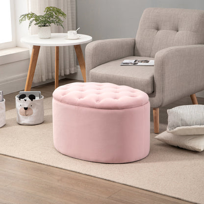 HOMCOM Sitzbank mit Stauraum Polsterbank mit Samtoptik, Sitztruhe Ovale Form, Truhenbank für Wohnzimmer Schlafzimmer Flur 71 x 52 x 42 cm, Rosa