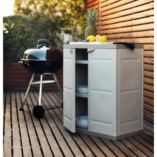 Titanium Plastiken Low Cabinet 2 doors with Etageres L70 x P44 x H88 cm Beige and Taupe Titanium Interior/Outdoor range