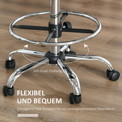 HOMCOM Barhocker Drehstuhl Höheverstellbarer Barstuhl mit Rollen aus Kunstleder-Leder Arbeitshocker Bürohocker 360° schwenkbar mit Lehne Gepolstertet Beige 56 x 57 x 104-127 cm