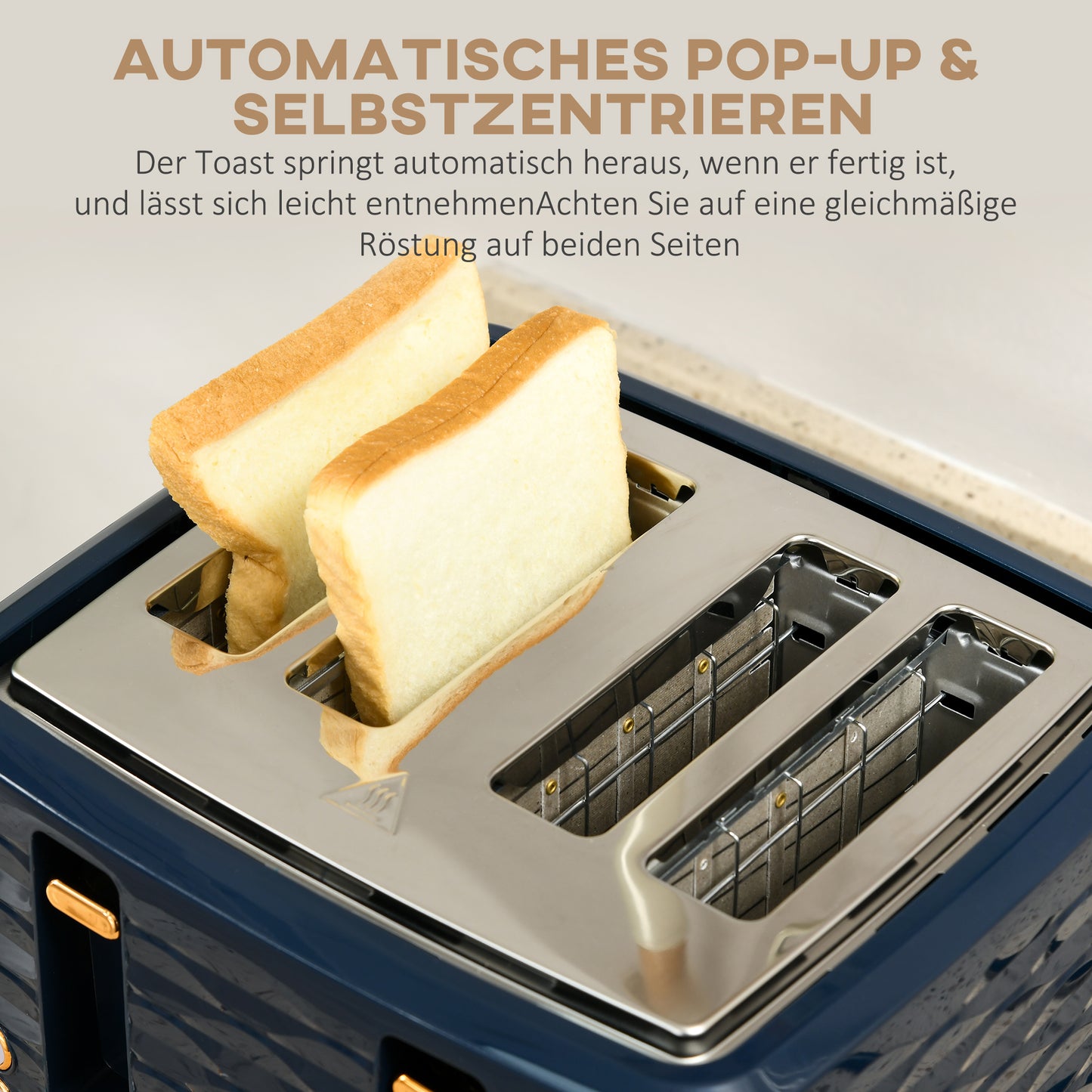 HOMCOM 2-in-1 Toaster- und Wasserkocher-Set, 7 Bräunungsstufen, Auftau- und Aufwärmfunktion, Blau