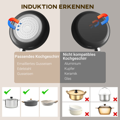 HOMCOM Kochplatte, Induktionskocher mit 10-Stufen-Temperatur, Touchpanel, Schwarz