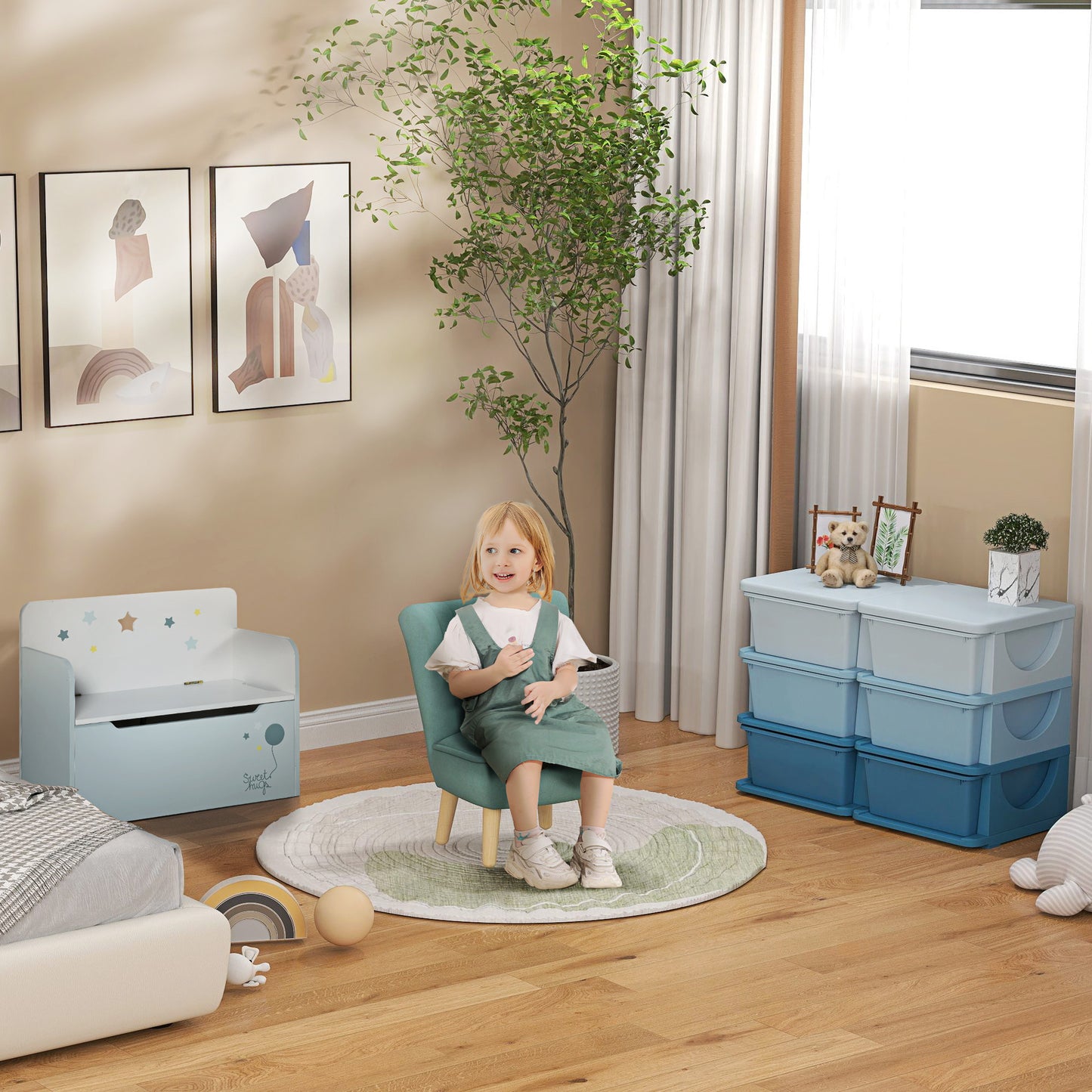 HOMCOM Aufbewahrungsbox für Kinder, Kinder-Aufbewahrungsbox, 3 Schubladen, Blau