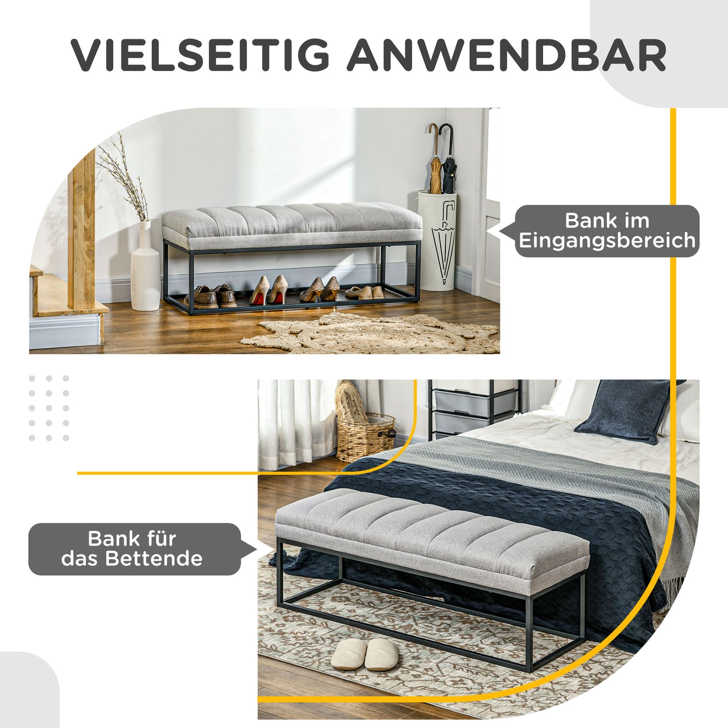 HOMCOM Sitzbank im Industrie-Design, Bettbank, Metallbeine, Rosa + Schwarz