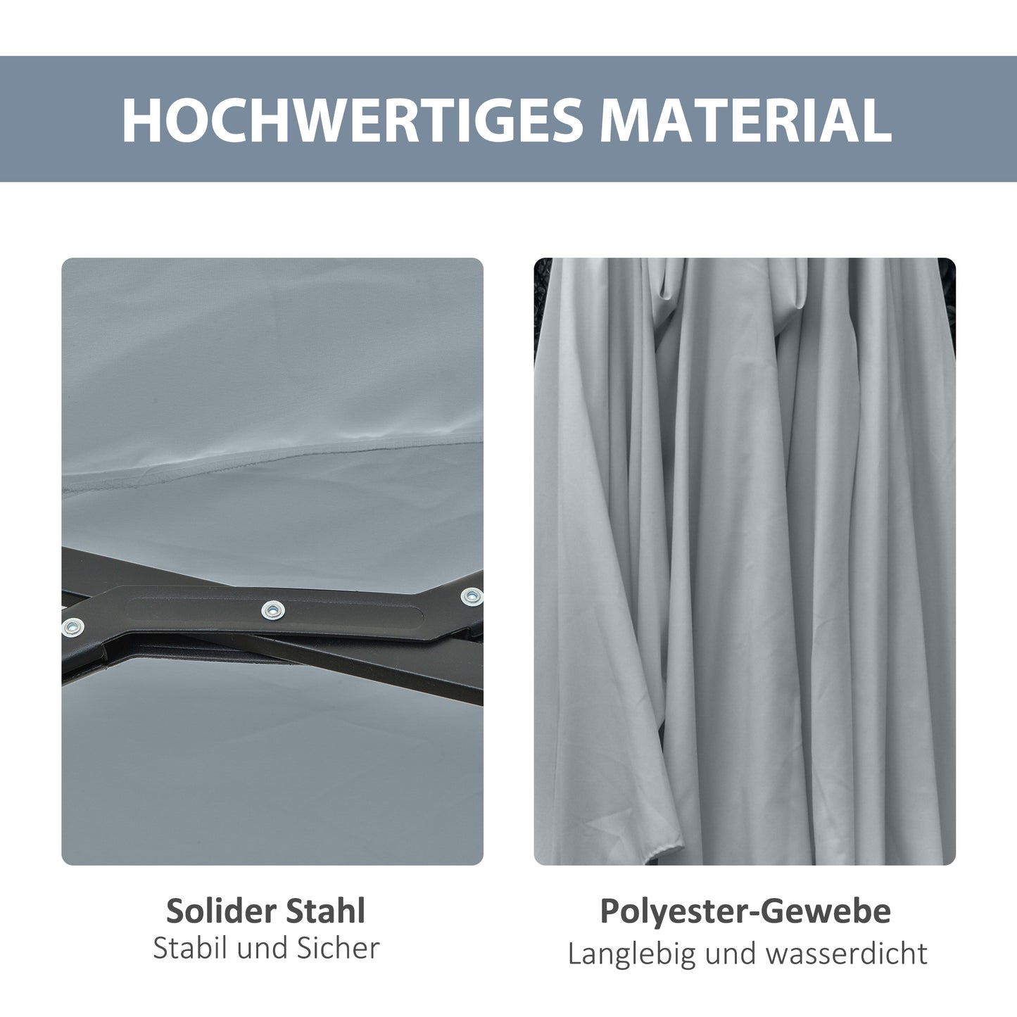 Outsunny Sonnenschirm med LED Solar 4,5m Doppelsonnenschirm Gartenschirm Marktschirm Terrassenschirm Oval Hellgrau+Schwarz