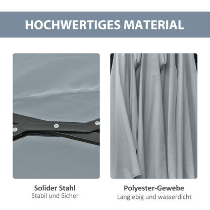 Outsunny Sonnenschirm med LED Solar 4,5m Doppelsonnenschirm Gartenschirm Marktschirm Terrassenschirm Oval Hellgrau+Schwarz