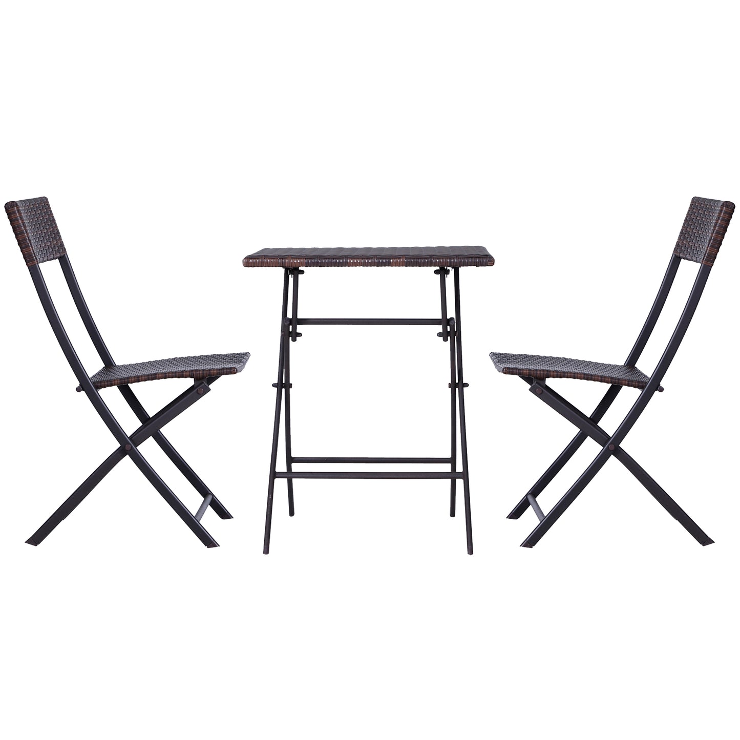 Outsunny Polyrattan Bistroset für 2 Personen Sitzgruppe Rotting Gartenmöbel Set Garnitur Braun