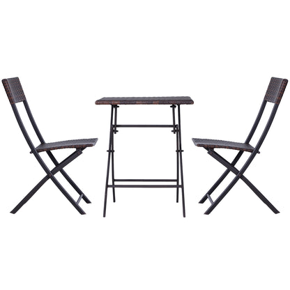 Outsunny Polyrattan Bistroset für 2 Personen Sitzgruppe Rotting Gartenmöbel Set Garnitur Braun