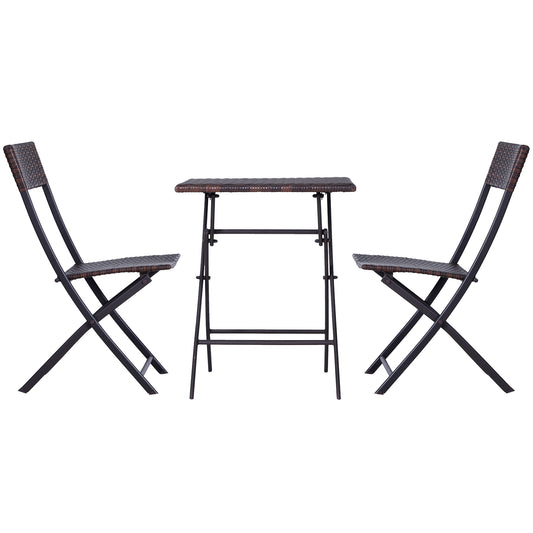 Outsunny Polyrattan Bistroset für 2 Personen Sitzgruppe Rotting Gartenmöbel Set Garnitur Braun