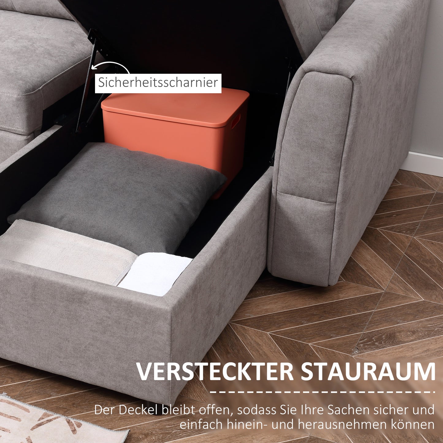 HOMCOM 3-Sitzer-Sofa mit Bettfunktion, Schlafsofa mit Chaiselongue, Polstersofa, Grau