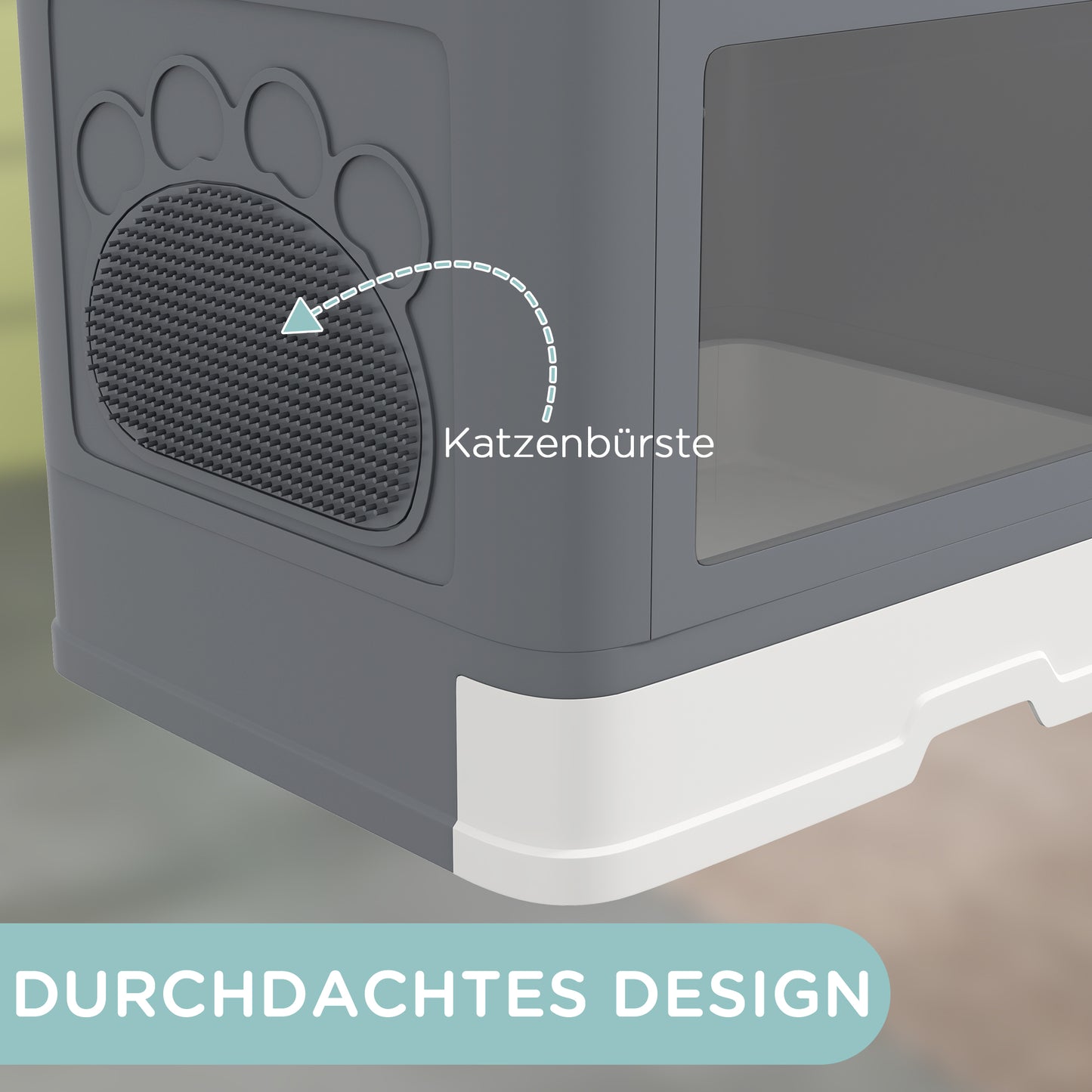 PawHut Katzentoilette Katzenklo Katzentoillete mit Abdeckung, 2 Ausgänge, 48,5 x 38 x 36,5 cm, Grau + Weiß