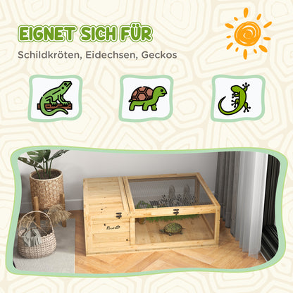PawHut Schildkrötenhaus aus Holz, Schildkrötengehege mit Haupthäusern, aufklappbare Oberseite, 91 x 60,5 x 32 cm, Gelb