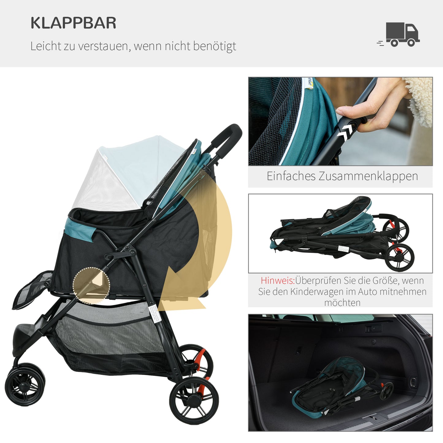 PawHut Haustierbuggy Hundebuggy bis 10kg klappbar Sicherheitsleine Handgriff Regenschutz Aufbewahrungskorb Blau + Schwarz