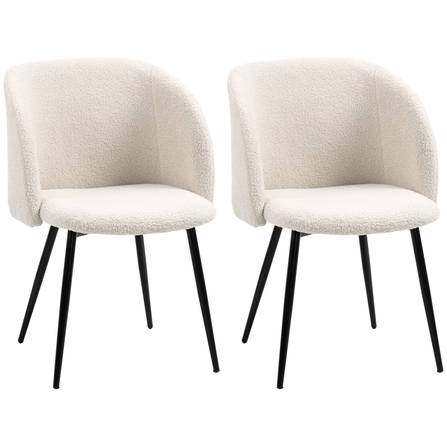 HOMCOM 2er-Set Esszimmerstühle, Polsterstühle mit Stoffbezug, Küchenstühle mit Stahlbeinen, gewölbte Rückenlehne, Cremeweiß