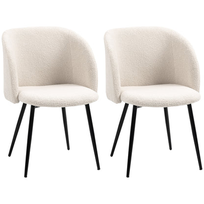HOMCOM 2er-Set Esszimmerstühle, Polsterstühle mit Stoffbezug, Küchenstühle mit Stahlbeinen, gewölbte Rückenlehne, Cremeweiß
