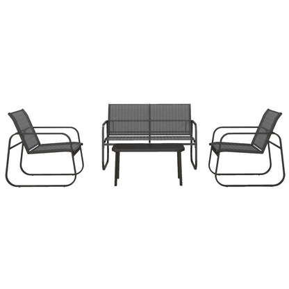 Outsunny 4-teilige Gartengarnitur, 2 Sessel, 2-Sitzer-Sofa, Tisch mit Glasplatte, atmungsaktiver Stoff, Metallrahmen, Schwarz