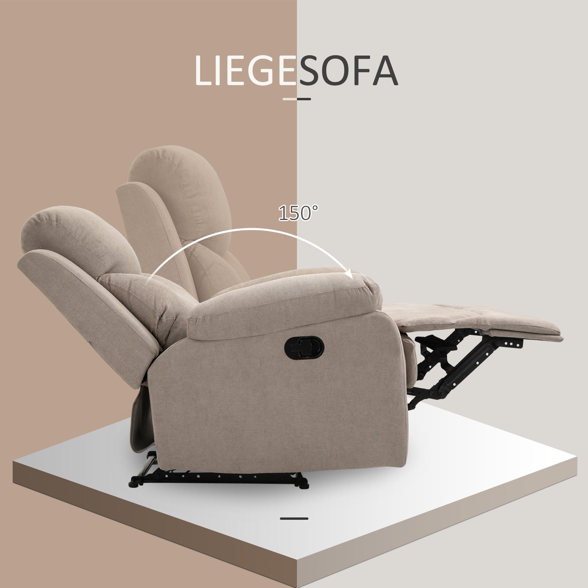 HOMCOM Relaxsessel Einzelsofa Liege 150° neigbarer Fernsehsessel Liegesessel TV-Sessel mit Schlaffunktion für Wohnzimmer Leinen Beige 93 x 88 x 102 cm