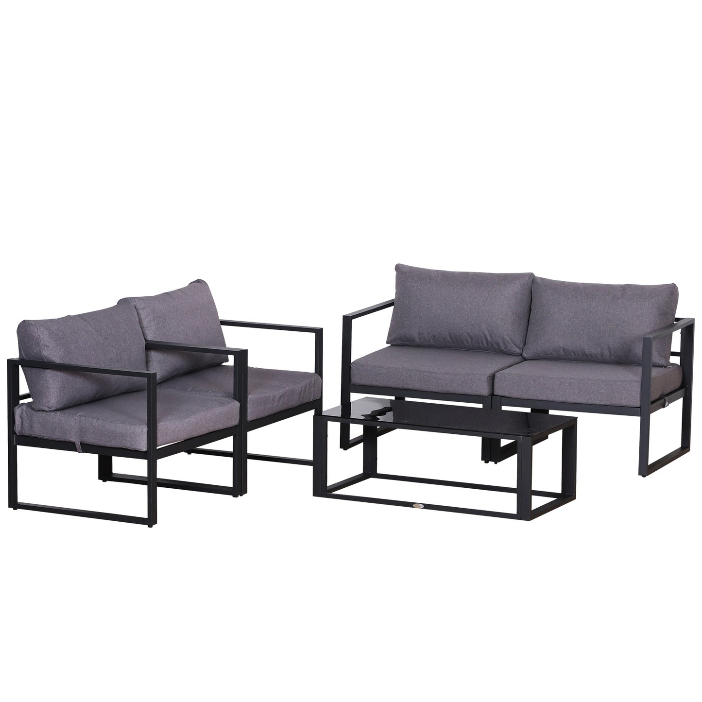 Outsunny Vierteiliges Gartenmöbel Set, Sitzgruppe, Sofa mit Sitzkissen, Tisch mit Staurum, Polyester, Grau, 138 x 69 x 63 cm