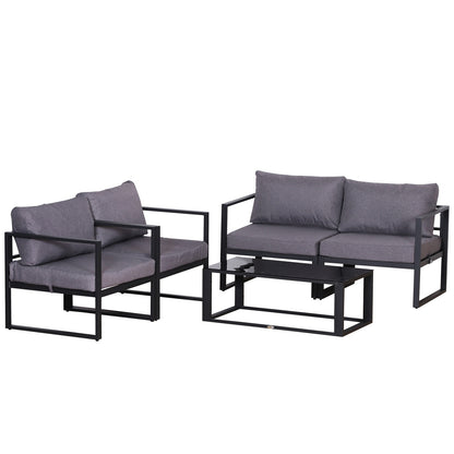 Outsunny Vierteiliges Gartenmöbel Set, Sitzgruppe, Sofa mit Sitzkissen, Tisch mit Staurum, Polyester, Grau, 138 x 69 x 63 cm