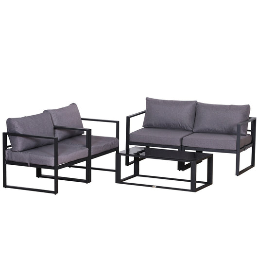 Outsunny Vierteiliges Gartenmöbel Set, Sitzgruppe, Sofa mit Sitzkissen, Tisch mit Staurum, Polyester, Grau, 138 x 69 x 63 cm