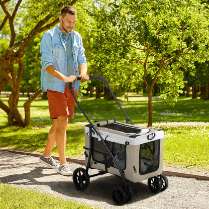 PawHut Hundbuggy Haustierbuggy Hundewagen, klappbar, abnehmbarer Korb, 81 x 58 x 97,5 cm, Schwarz+Khaki+Weiß