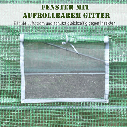 Outsunny Foliengewächshaus Tomatengewächshaus Treibhaus Folientunnel Frühbeet mit Fenster Grün 595 x 300 x 200 cm