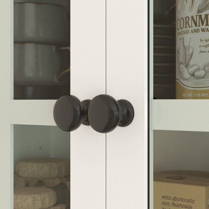 HOMCOM Küchenschrank mit Glastüren, 2 Schubladen, Geschirrschrank, Esszimmerschrank, Holz, 68 x 39,5 x 170 cm, Weiß