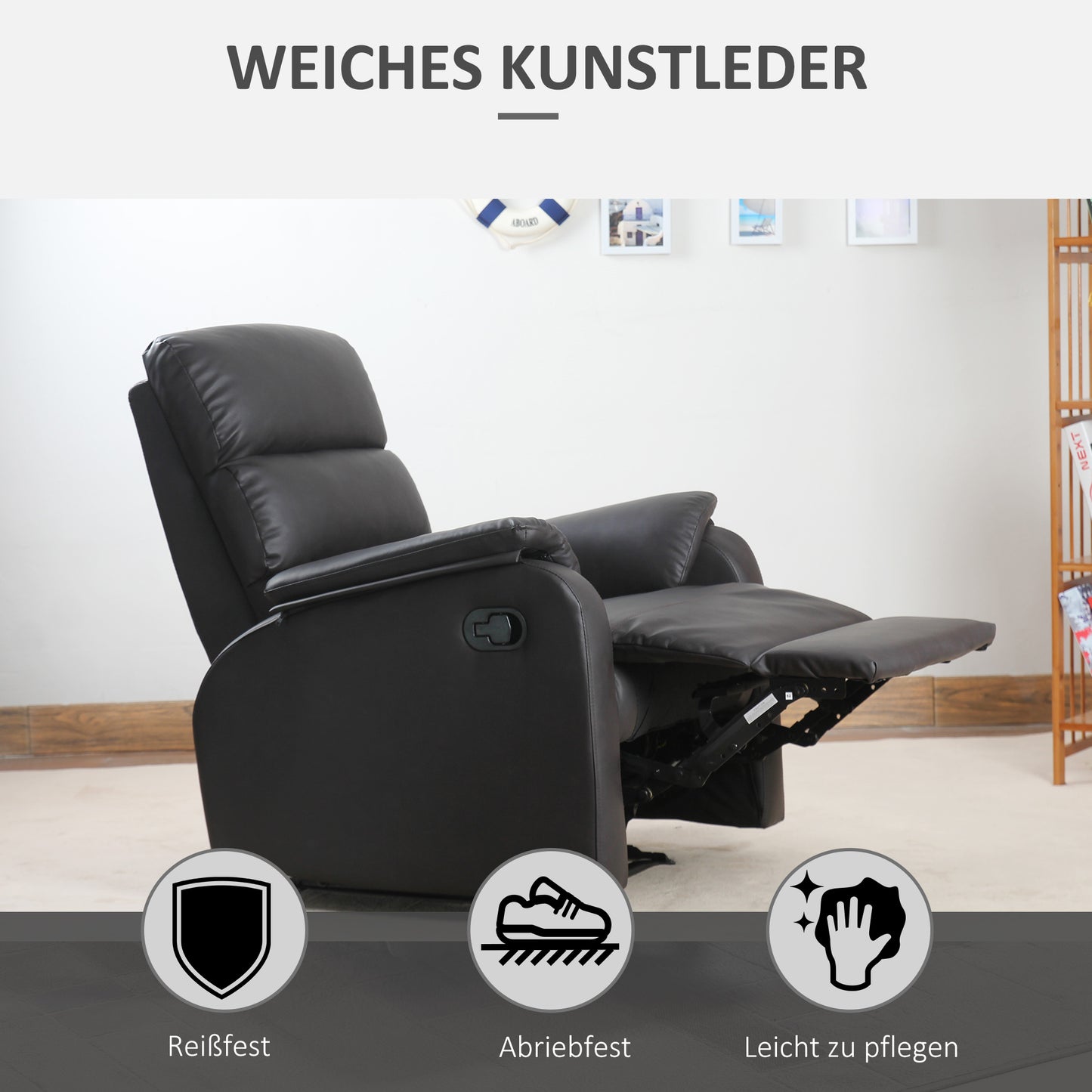 HOMCOM Relaxsessel Fernsehsessel Couch-Sessel Liegesessel Winkelschreibtisch mit CPU-Ständer verstellbar ergonomisch Kunstleder Stahl Braun 75 x 92 x 99 cm