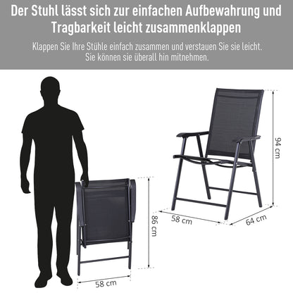 Outsunny Klappstuhl mit Armlehne 2er Set Campingstuhl Angelstuhl Metall Schwarz 58 x 64 x 94 cm