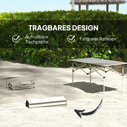 Outsunny Campingtisch Klapptisch mit Aufrollbare Tischplatte Gartentisch aus Aluminium 2 Personen 95 x 55cm Khaki