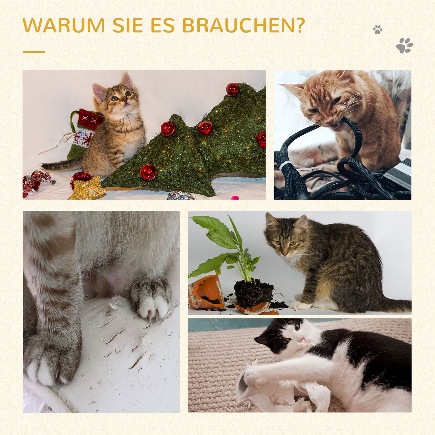 PawHut Kratzbrett für Katzen, Eckdesign, platzsparend, 35 cm x 35 cm x 85 cm, Cremeweiß