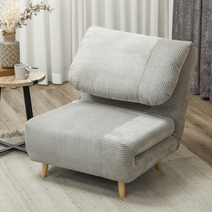 HOMCOM 2-in-1 Schlafsessel Gästebett, verstellbare Kopfstütze Cord-Optik 82 cm x 8 cm x 83 cm Grau