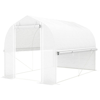 Outsunny 3 x 2 x 2 m Polytunnel-Gewächshaus mit aufrollbaren Seitenwänden, UV-beständiger Kunststoff-Plane und Stahlrahmen, Weiß